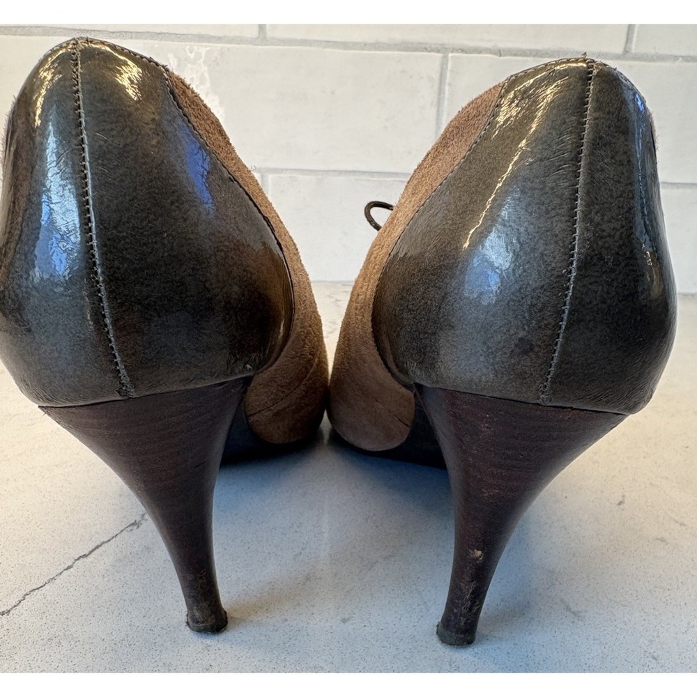 Mode Spana Vintage Woman's 8.5 Oxford Pumps W/Lace Up Brown Taupe Glossy Cap Toe - Picture 5 of 10
